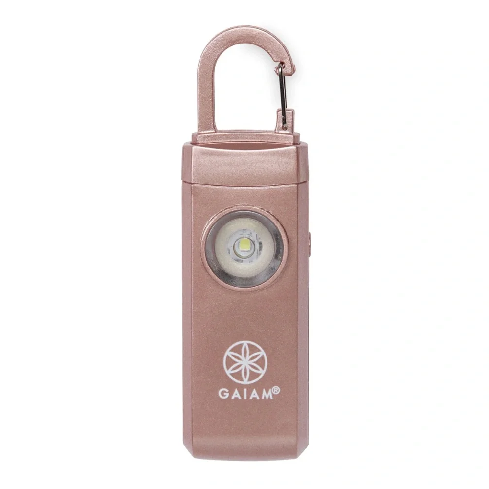 GAIAM Safety Alarm Keychain Rose Gold Strobe Light Backpack Charm NWT
